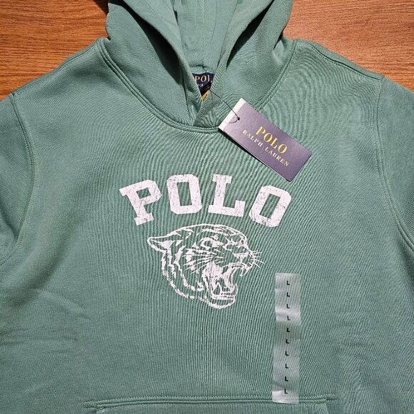 Polo Ralph Lauren Tiger Varsity Hoodie Women's S Green White Cotton Blend New - Picture 2 of 13